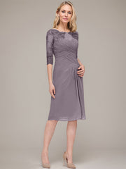 Sheath/Column Knee-Length Chiffon Mother of the Bride Dress With Jacket Appliqued Pleated