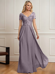A-line V-Neck Floor-Length Chiffon Lace Mother of the Bride Dress