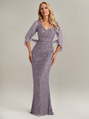 Mermaid V-Neck Floor-Length Chiffon Mother of the Bride Dress
