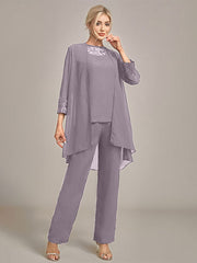 Navy Long Sleeves 3 Pieces Mother of the Bride Pant Suits