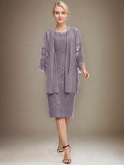 Sheath/Column Scoop Knee-Length Lace Mother of the Bride Dress With Sequins Beading