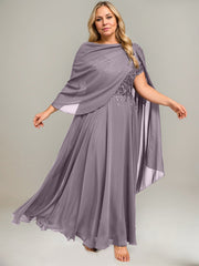 A-line V-Neck Illusion Ankle-Length Lace Chiffon Mother of the Bride Dress With Sequins