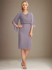 Sheath/Column V-Neck Knee-Length Lace Chiffon Mother of the Bride Dress With Sequins