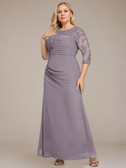 A-line Scoop Floor-Length Chiffon Lace Mother of the Bride Dress With Sequins Beading Pleated
