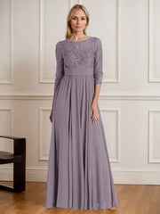 A-Line Scoop Floor-Length Sequins Chiffon Mother of the Bride Dress