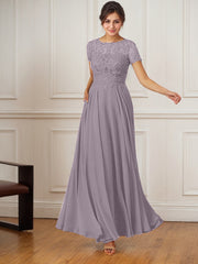 A-Line Boat-Neck Floor-Length Sequins Chiffon Mother of the Bride Dress