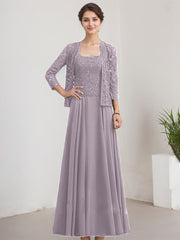 A-line Square Floor-Length Lace Chiffon Mother of the Bride Dress With Sequins