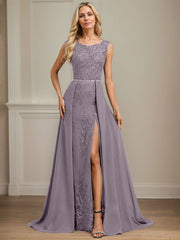 Sheath/Column Scoop Illusion Floor-Length Detachable Chiffon Lace Mother of the Bride Dress With Sequins Beading