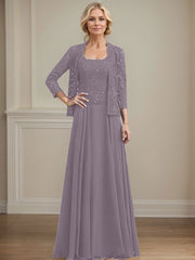 A-Line Square Neckline Chiffon Mother Of The Bride Dresses With Lace