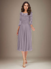 Plum A-Line Scoop Lace Chiffon Mother of the Bride Dress