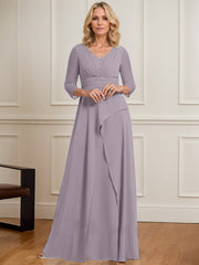 A-line V-Neck Floor-Length Chiffon Mother of the Bride Dress With Pleated Beading