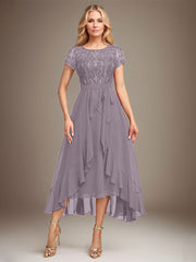 Asymmetrical Sequin Mother of Bride Dress with Appliques