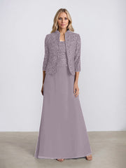 Sheath/Column Square Neck Floor-Length Chiffon Mother of the Bride Dress