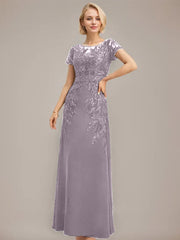 Sheath/Column Scoop Illusion Floor-Length Lace Chiffon Mother of the Bride Dress With Sequins