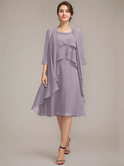 A-line Scoop Knee-Length Chiffon Mother of the Bride Dress With Beading
