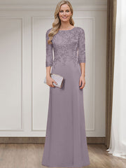 Sheath/Column Scoop Neck 3/4 Sleeves Silk Like Satin Mother Of The Bride Dresses With Lace