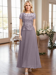A-Line Illusion Neck Ankle-Length Chiffon Mother Of The Bride Dresses With Lace