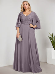 A-line V-Neck Floor-Length Chiffon Lace Mother of the Bride Dress With Sequins Beading