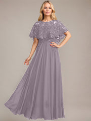 A-line Scoop Illusion Floor-Length Lace Chiffon Mother of the Bride Dress With Sequins