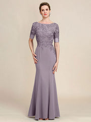 Grey Blue Mermaid Floor Length Chiffon Mother of Bride Dress With Appliques