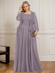 A-line Square Floor-Length Lace Chiffon Mother of the Bride Dress With Sequins