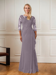 A-Line Floor-Length Scoop Chiffon Mother of Bride Dress