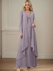 Elegant V-Neck Long Sleeves Floor-Length Mother Of The Bride Dresses WithWrap