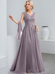 A-Line V-Neck Sleeveless Chiffon Mother Of The Bride Dresses With Lace