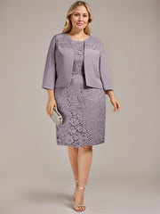 Sheath/Column Scoop Knee-Length Chiffon Lace Mother of the Bride Dress With Beading