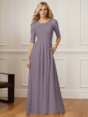 A-Line Square Neck Floor-Length Chiffon Mother of the Bride Dress