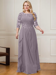A-line Scoop Floor-Length Lace Chiffon Mother of the Bride Dress With Cascading Ruffles Sequins