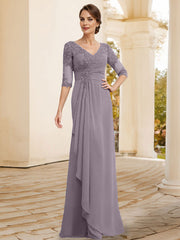 Sheath/Column V-Neck Chiffon Mother Of The Bride Dresses With Appliques Lace
