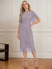Sheath/Column Scoop Knee-Length Lace Mother of the Bride Dress
