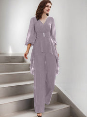 Jumpsuit/Pantsuit Puff Slevees Chiffon Mother Of The Bride Dresses