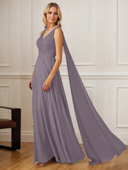 A-Line V-Neck Floor-Length Chiffon Mother of the Bride Dress