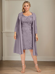 Sheath/Column V-Neck Knee-Length Lace Chiffon Mother of the Bride Dress