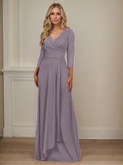 A-Line V-Neck Floor-Length Chiffon Mother of the Bride Dress