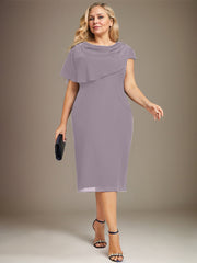 Sheath/Column Scoop Knee-Length Chiffon Mother of the Bride Dress With Beading