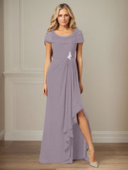 Dark Navy A-Line Side Slit Chiffon Dress Mother of the Bride Dress