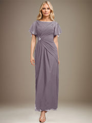 A-line Scoop Ankle-Length Chiffon Mother of the Bride Dress With Beading Pleated