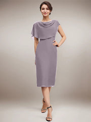 Sheath/Column Scoop Knee-Length Chiffon Mother of the Bride Dress With Beading