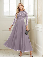 A-Line Scoop Neck Ankle-Length Chiffon Mother Of The Bride Dresses With Lace