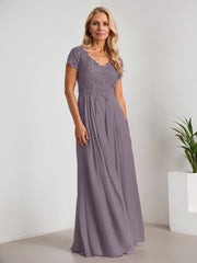 A-Line V-Neck Floor-Length Chiffon Mother of the Bride Dress