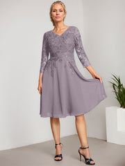 A-line V-Neck Knee-Length Lace Chiffon Mother of the Bride Dress With Sequins