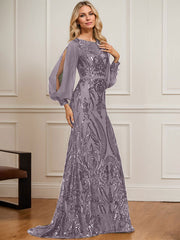 Trumpet/Mermaid Boat Neck Illusion Sweep Train Chiffon Sequin Evening Dress