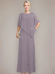 Sheath/Column Scoop Floor-Length Chiffon Lace Mother of the Bride Dress With Sequins Beading