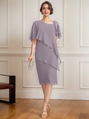 Sheath/Column Asymmetrical Knee-Length Chiffon Mother of the Bride Dress With Sequins Beading