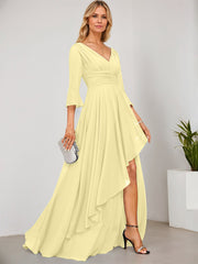 A-line V-Neck Floor-Length Chiffon Mother of the Bride Dress With Cascading Ruffles