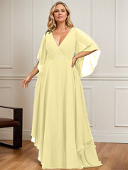 A-line V-Neck Floor-Length Chiffon Mother of the Bride Dress With Sequins Appliques Lace Beading