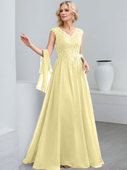 A-Line V-Neck Sleeveless Chiffon Mother Of The Bride Dresses With Lace